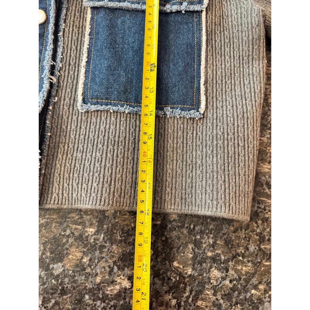 Sandro H24JOHN Mixed Media Denim Cable Knit Cardigan Jacket Grey Blue Size 0 NEW - Picture 7 of 8